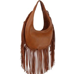 faux Brown Fringe Hobo Bag